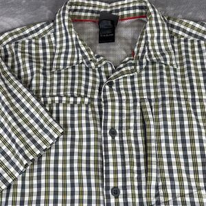 The North Face Shirt Mens Medium Black Plaid Short Sleeve Button Up Hiking Nylon